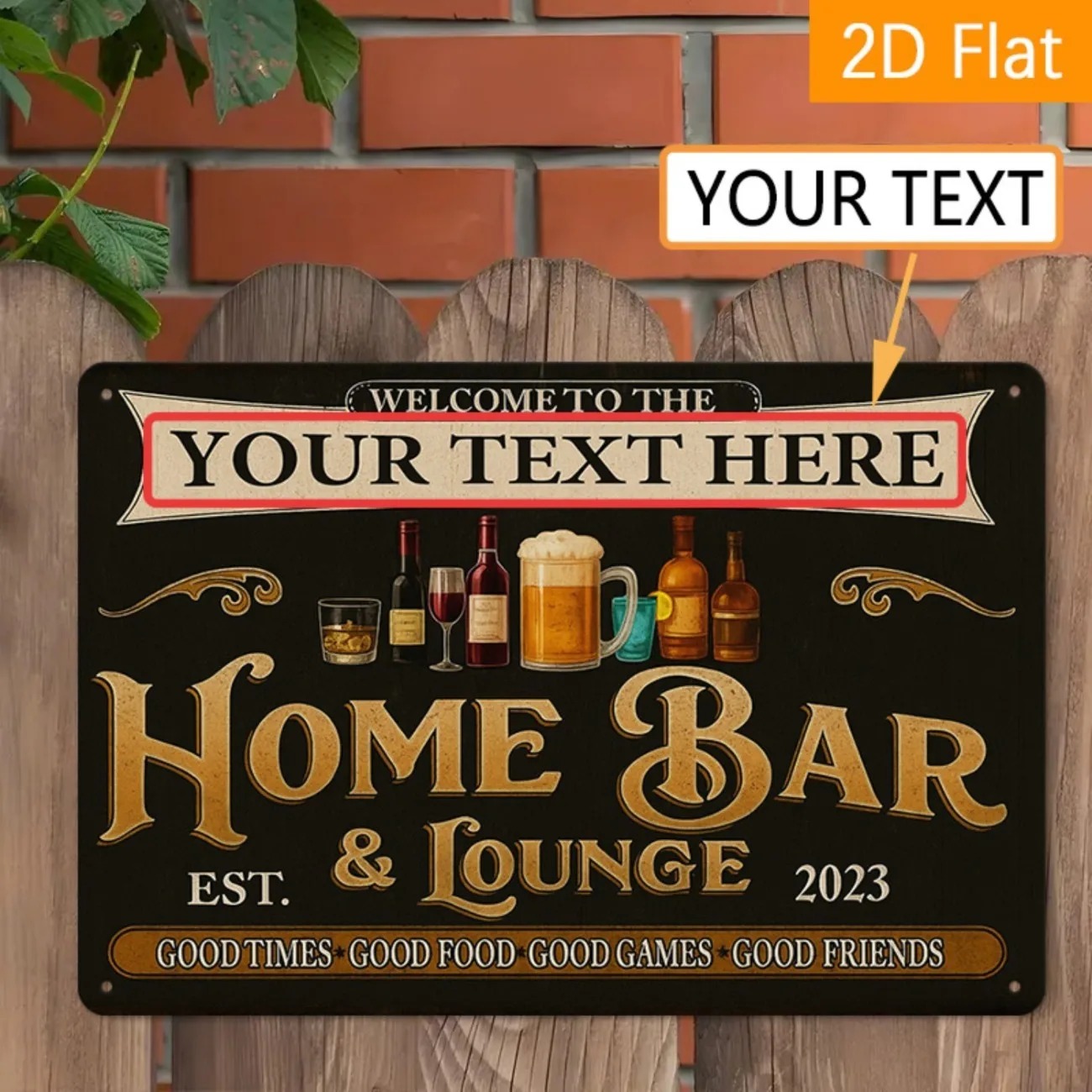 Home Bar Lounge - Металлическая табличка с индивидуальным текстом в