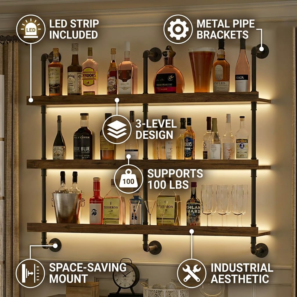 Настенная винная полка с LED-п – обзор и цена Home Bar Shelf